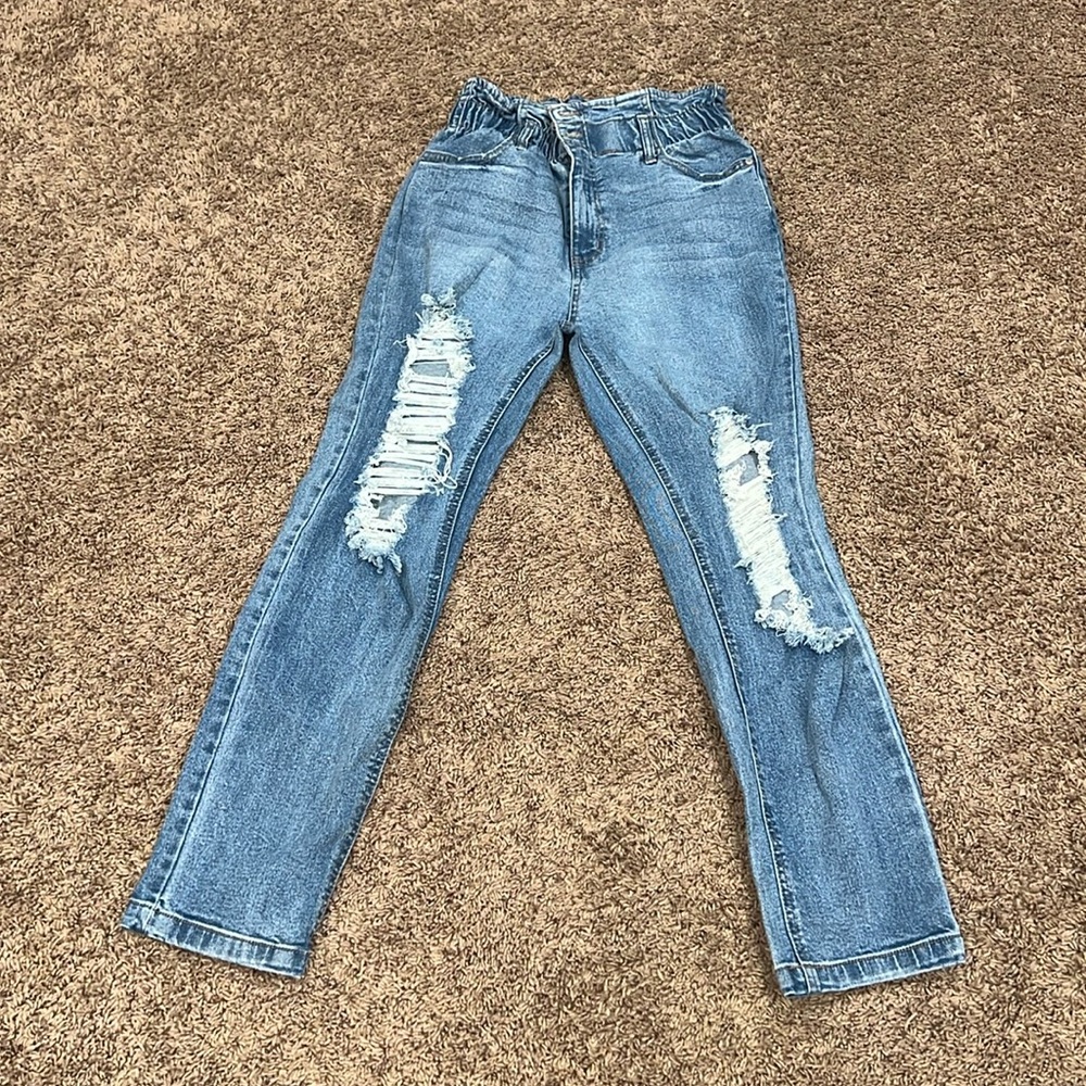 Paperbag Waist Distressed Jeans